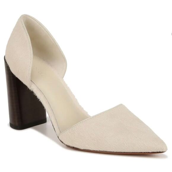 VINCE | Prim D'orsay Genuine Calf Hair Pointed Toe Pump  Cream Block Heels | 9.5 - Picture 1 of 10